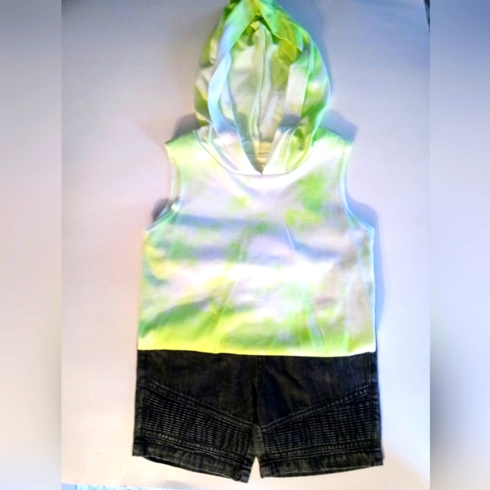 Green and Black Matching Set Sleeveless Hoodie